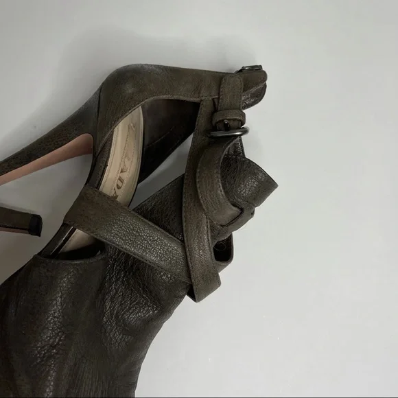Prada Brown Suede Leather Cutout Peep-toe Stiletto Heels Platform Sz 37 Italy - Picture 12 of 14